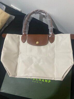 NWT Longchamp Original Large Handbag Paper White Canvas Shopping Shoulder Tote L
